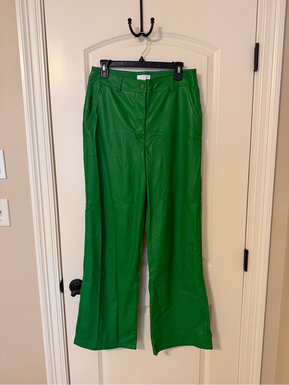 Green Wide-Leg Leather Pants